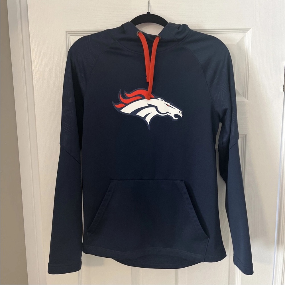 Fanatics Navy Blue Hoodie Denver Broncos pullover shirt top Orange men small
